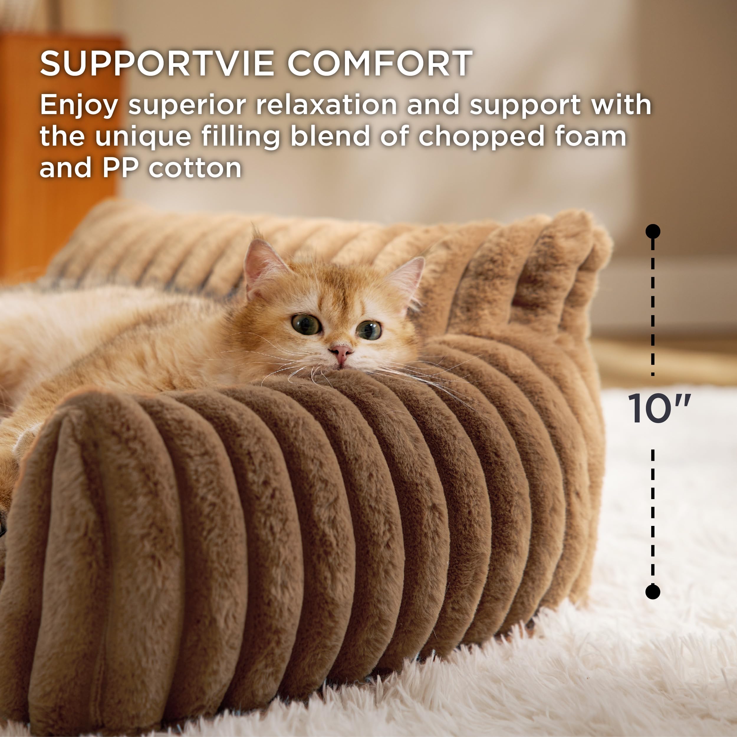 Bedsure Cute Cat Couch side view with foam-fill demonstrating balanced support