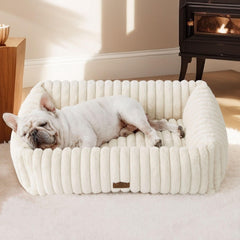 Bedsure cute dog bed medium cream side view highlights cozy comfort for naps