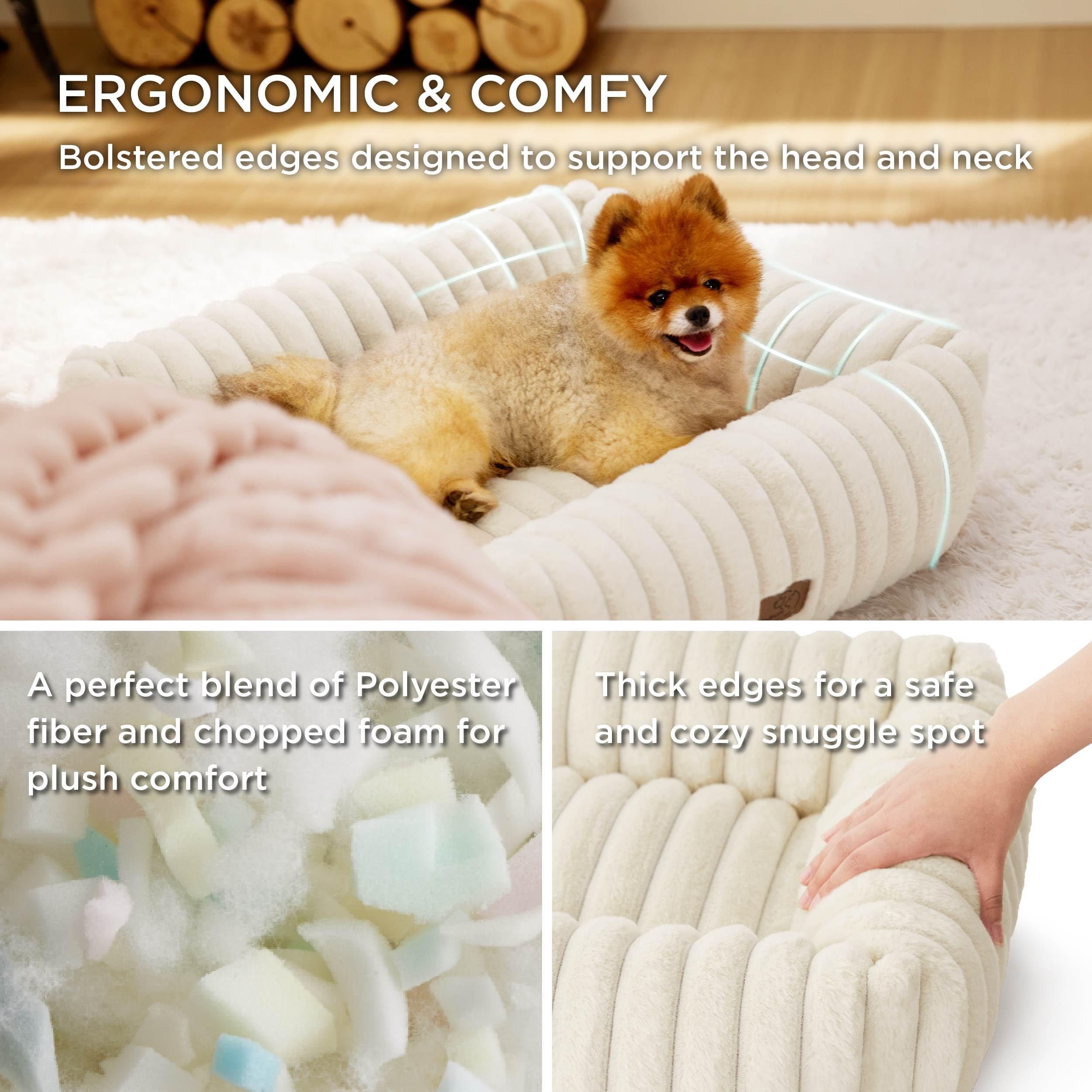 Bedsure cute dog bed medium cream top view shows full coverage for lounging