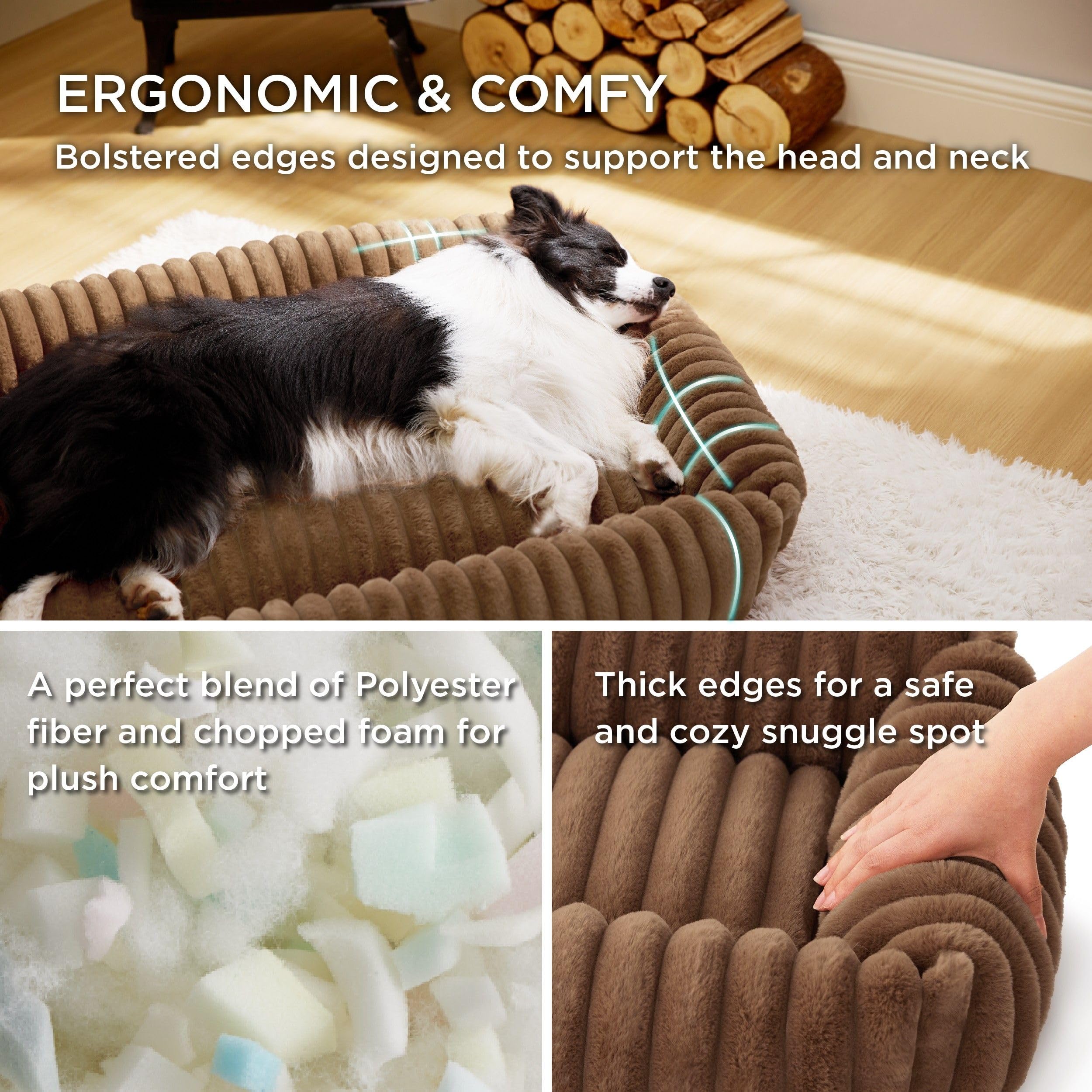 Bedsure Cute Dog Bed side-nest showcases raised edges for cozy head and neck support.