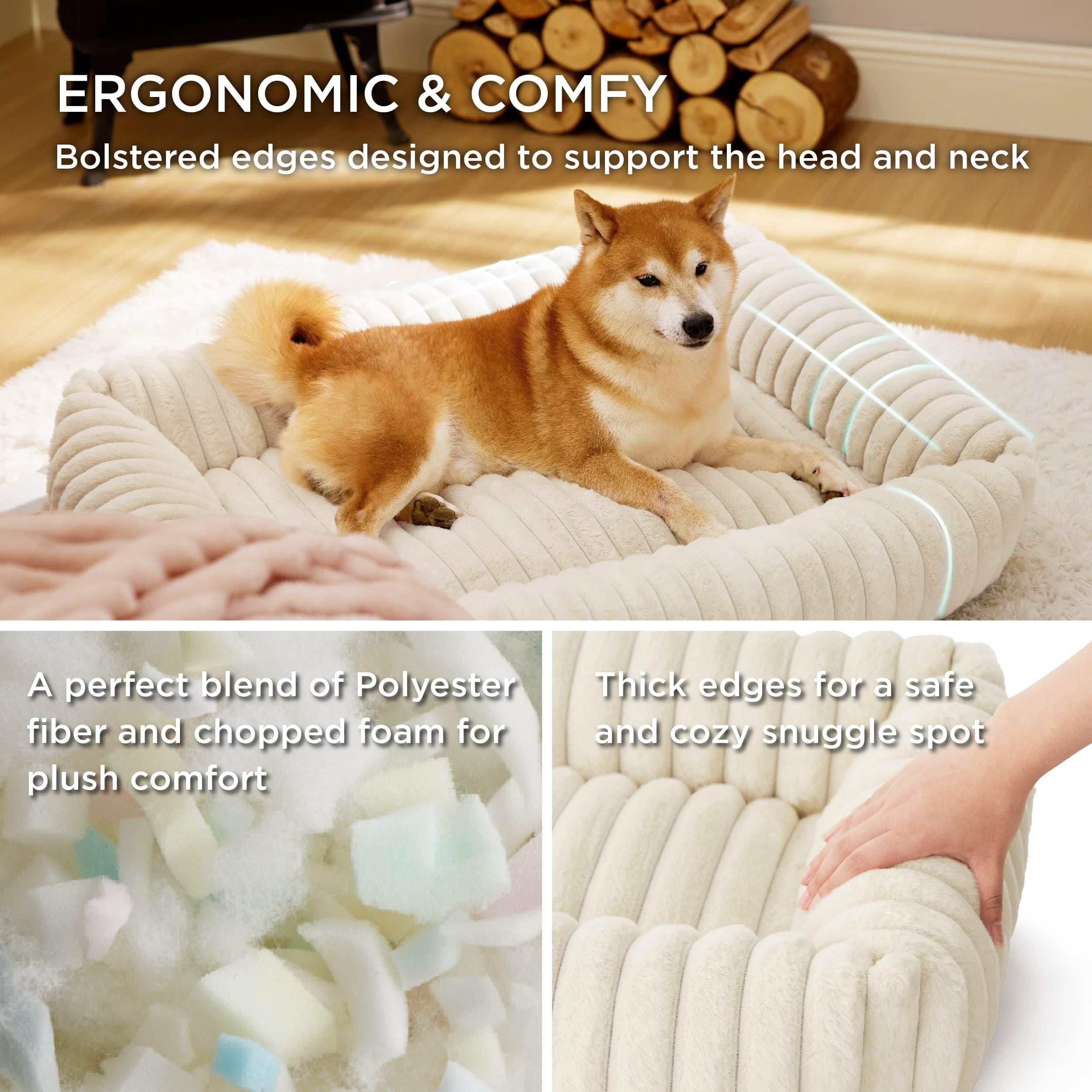 Bedsure cute dog bed side profile highlights raised pillow for head and neck support