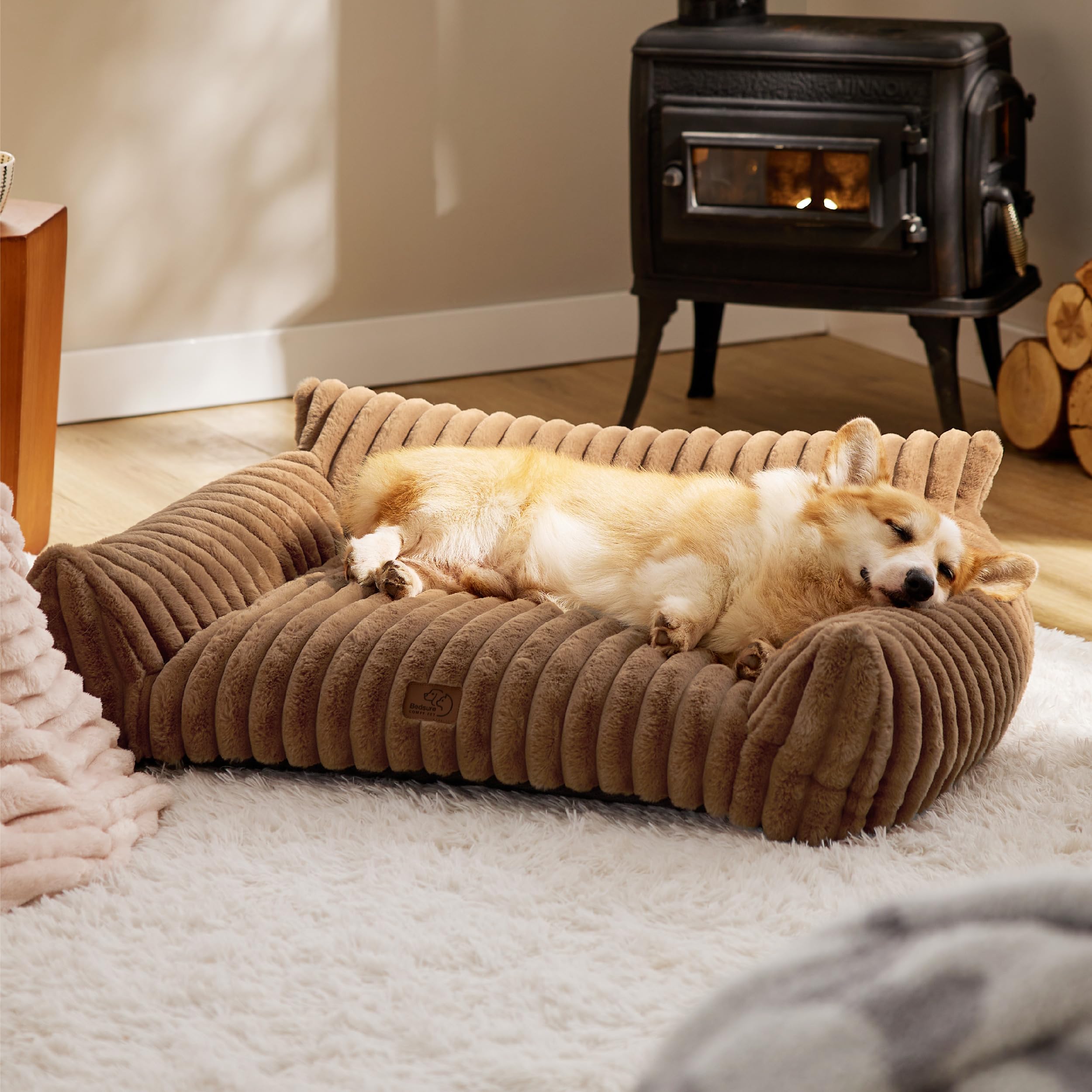 Bedsure dog couch copper brown cozy-nook setup for warm nights
