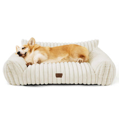 Bedsure cute dog couch front view shows plush cream warmth for cozy naps.