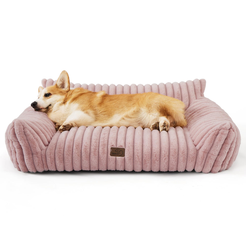 Bedsure Cute Dog Couch with soft corduroy fleece for cozy naps