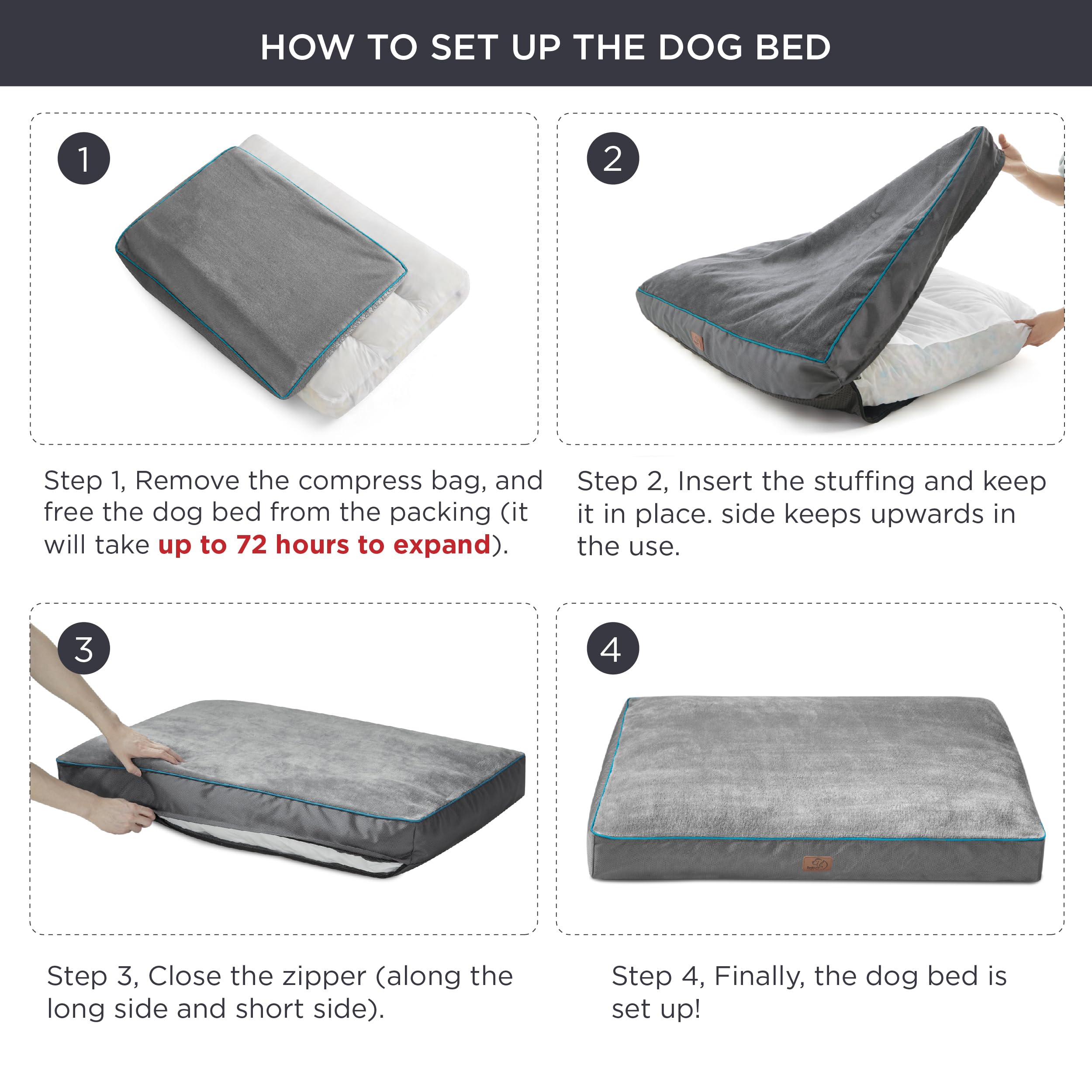 Bedsure dog bed fill PP cotton foam detail demonstrates plush support and shape retention