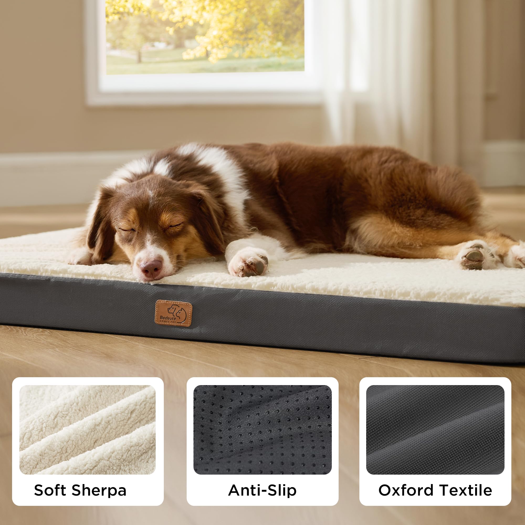 Bedsure dog bed large anti-slip bottom keeps bed securely in place.