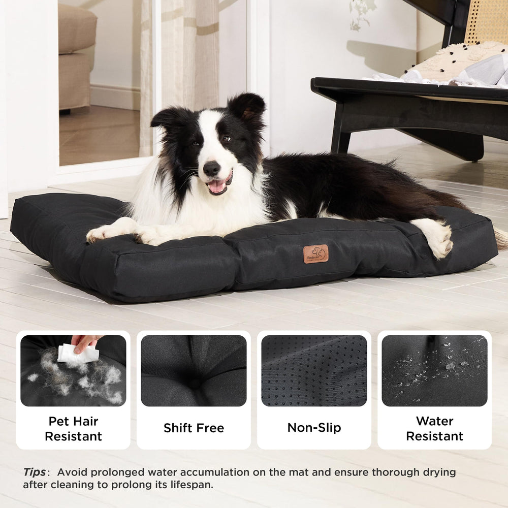 Bedsure dog bed large mattress close-up shows plush filling and safety design