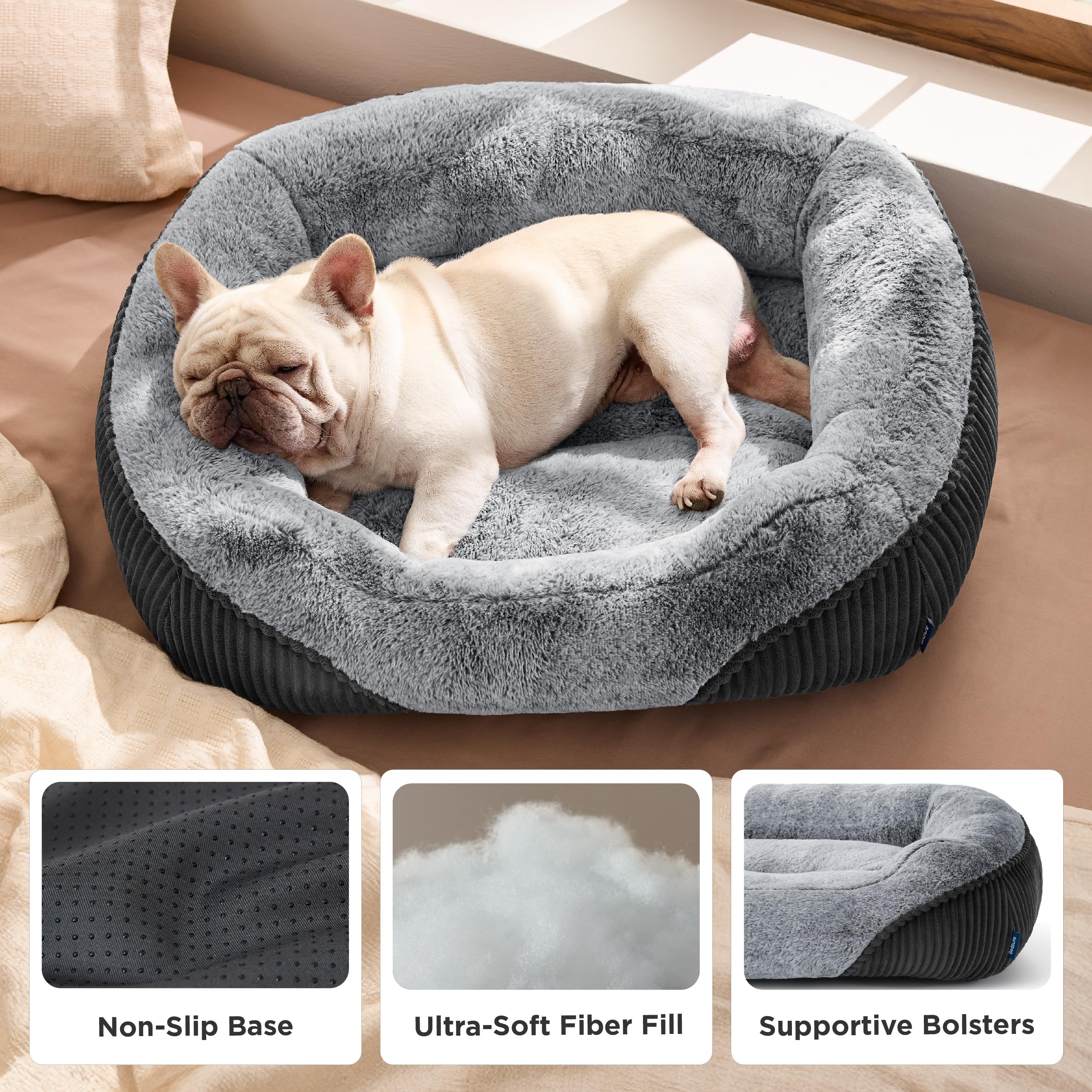 Bedsure dog bed rectangle plush fabric closeup shows skin-friendly softness