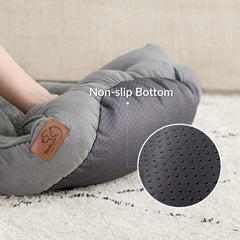 Bedsure dog bed round 20-inch grey top view highlights cozy sherpa texture