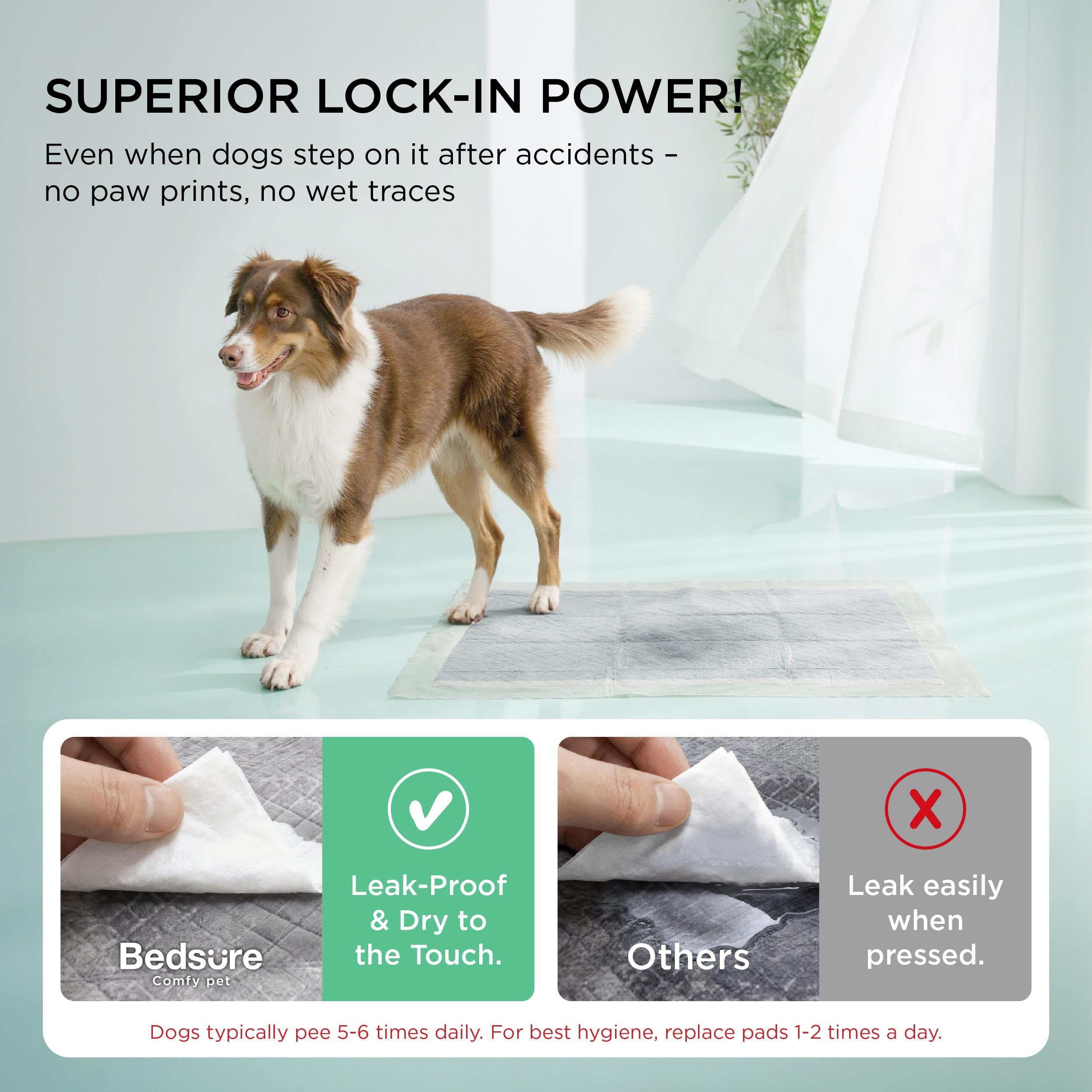 Bedsure dog pee pads odor control carbon layer helps keep rooms fresher between changes.