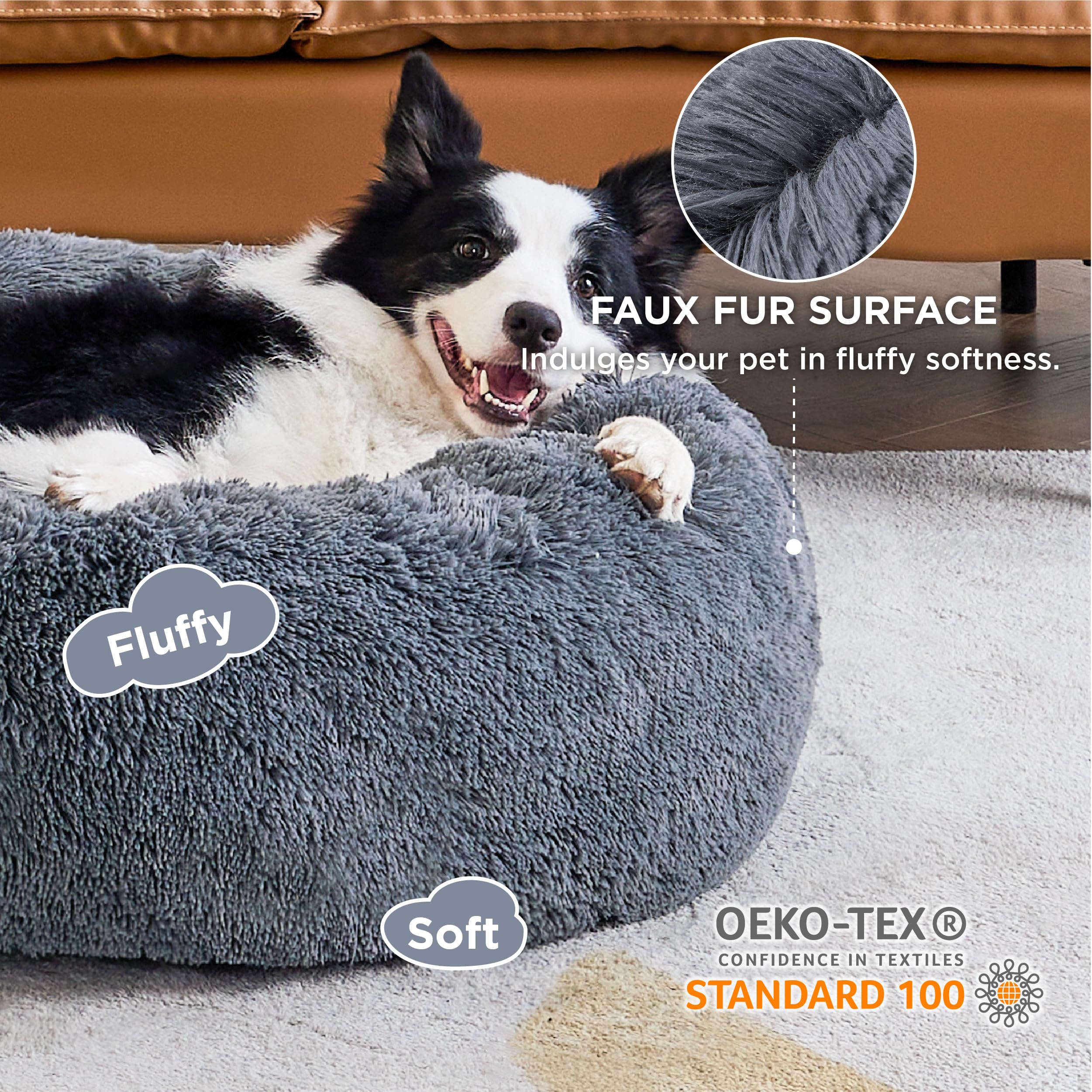 Bedsure donut bed anti-slip-base keeps the round bed stable during play and rest.