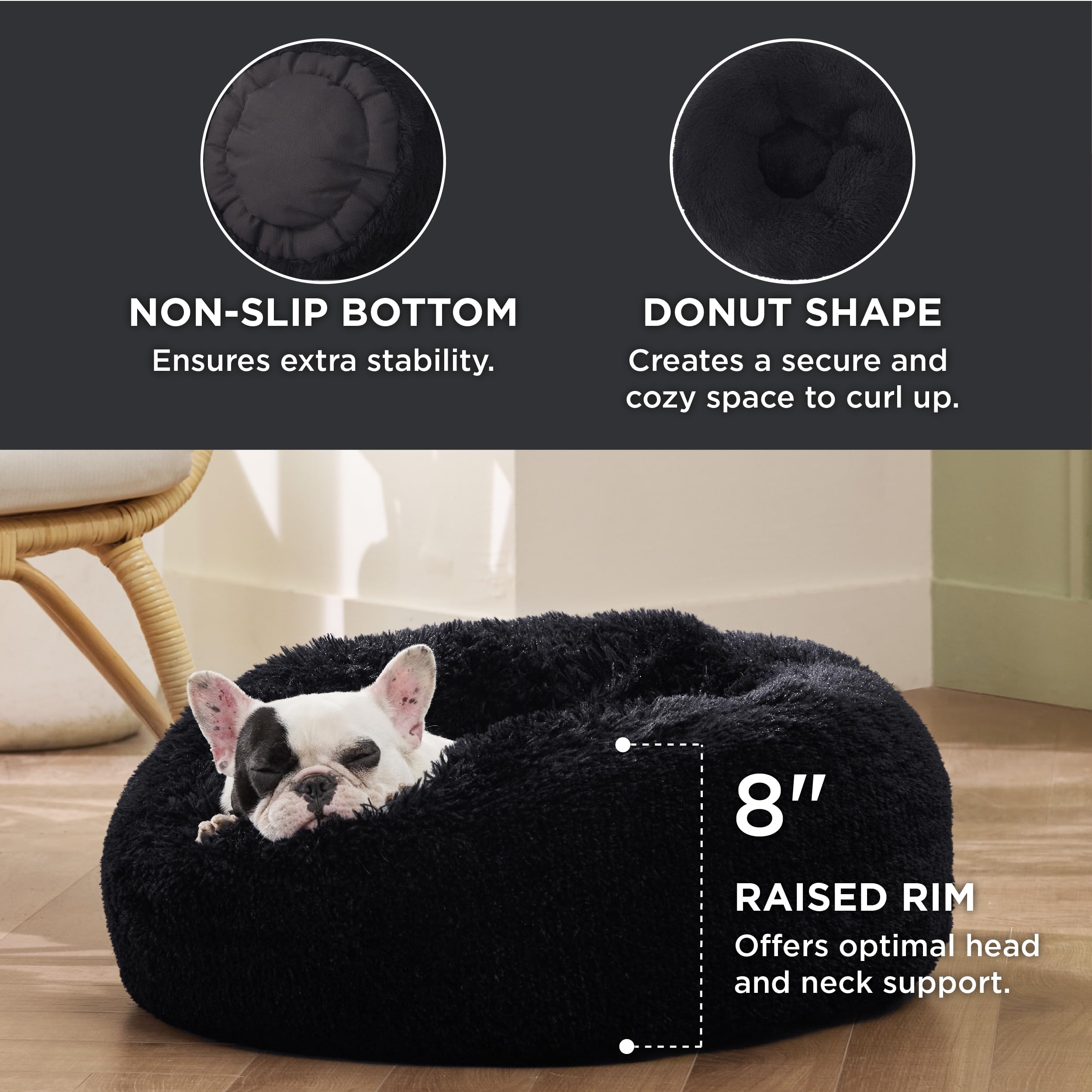Bedsure Calming Bed anti-slip base helps keep the round bed in place.