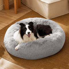 Bedsure pale grey fabric close-up shows pet-safe materials and soft texture
