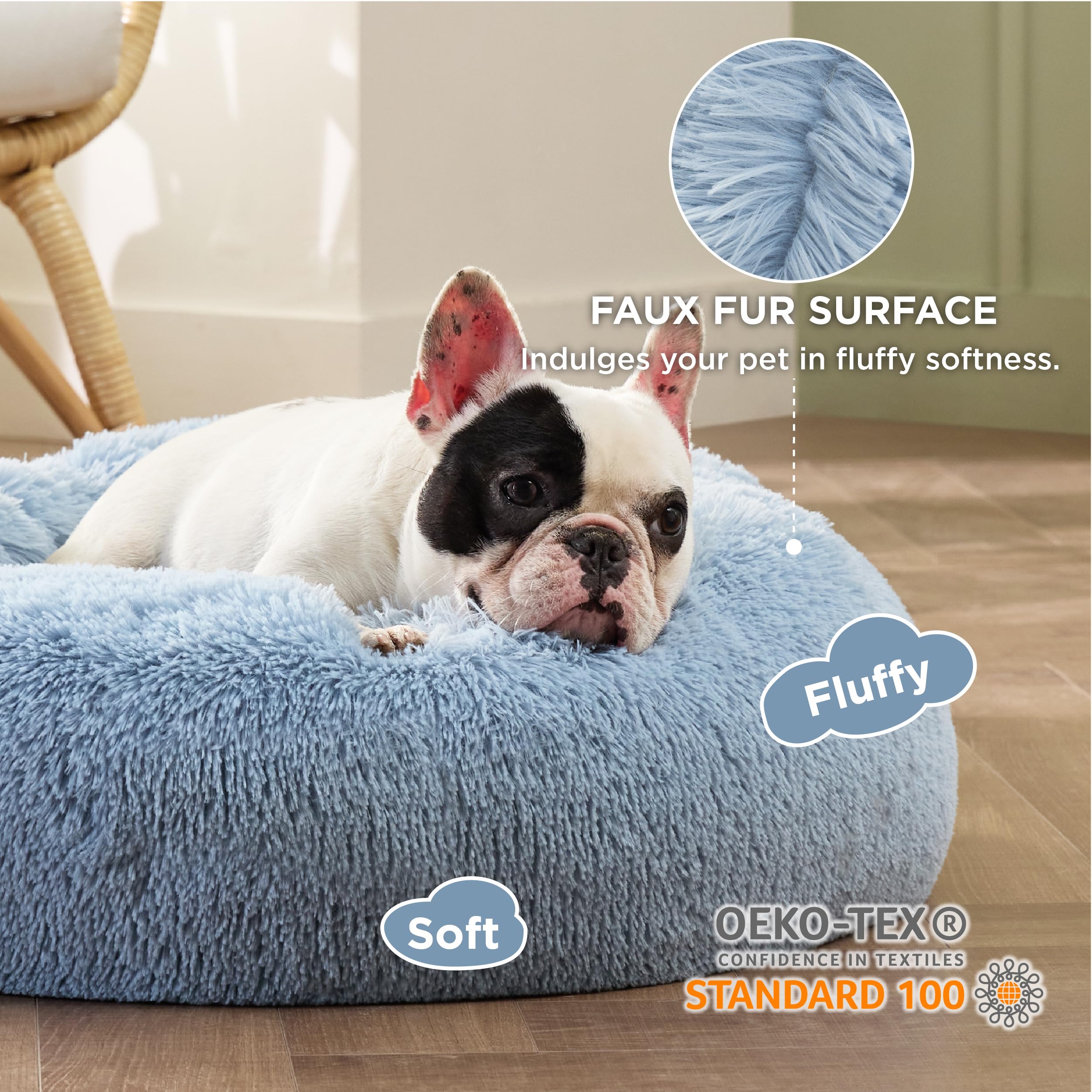 Bedsure donut bed with raised edge delivers head and neck support for restful lounging.