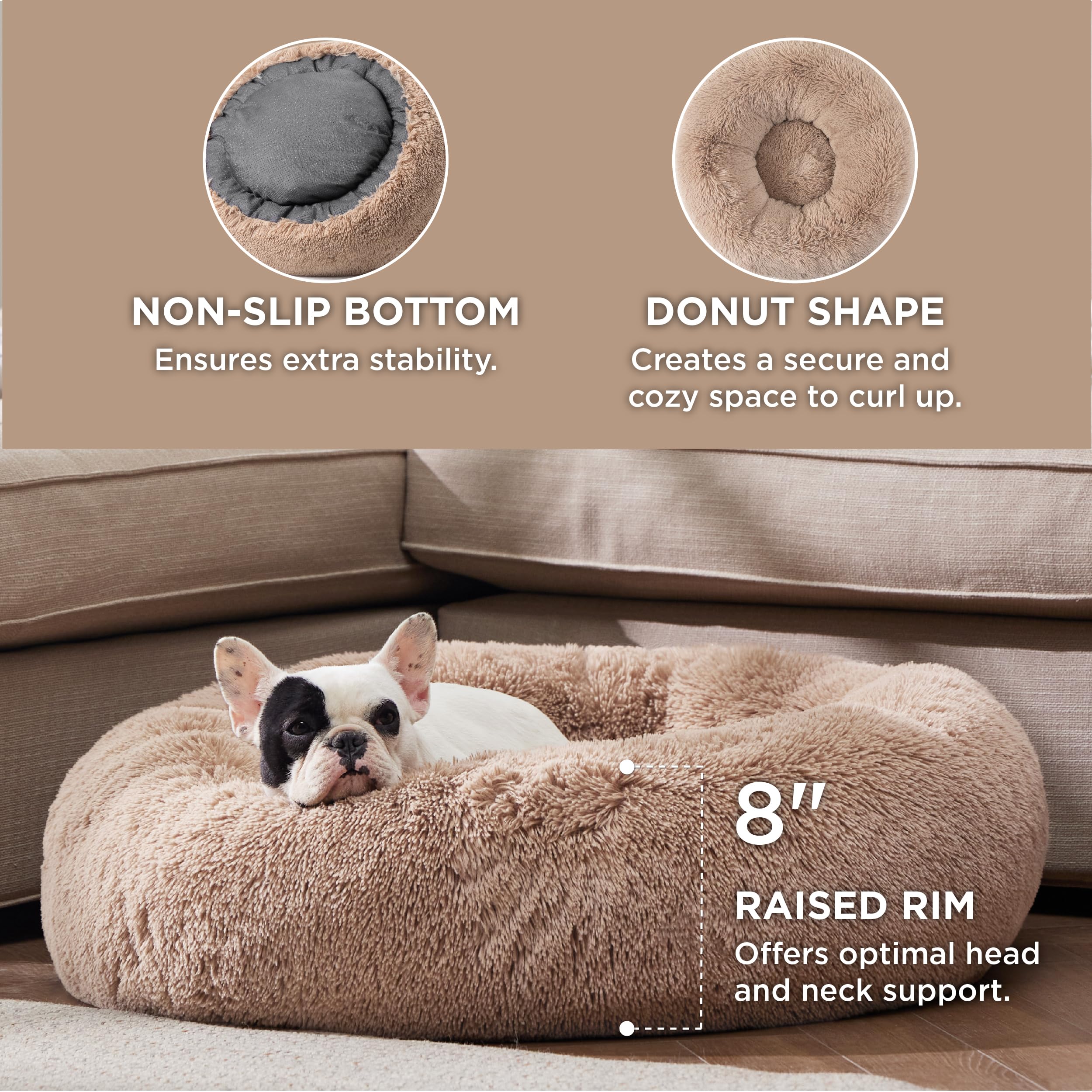 Bedsure donut bed large removable cover image highlights easy cleaning after adventures.