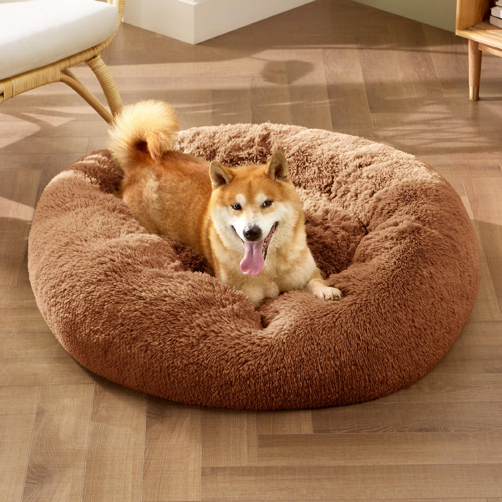 Bedsure round pet bed in neutral copper blends with decor