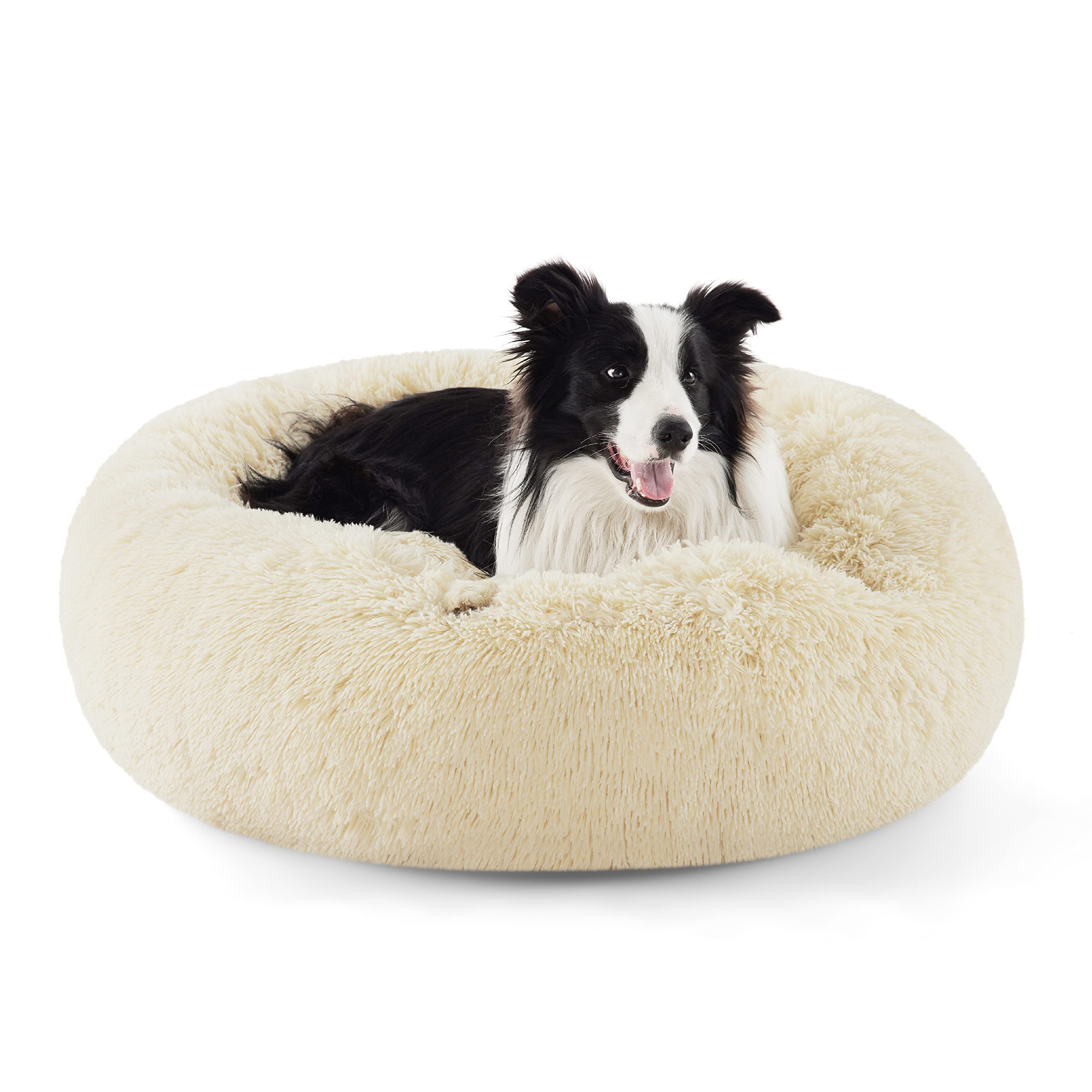 Bedsure donut-dog-bed-36in-ivory-beige cozy curl-up comfort.