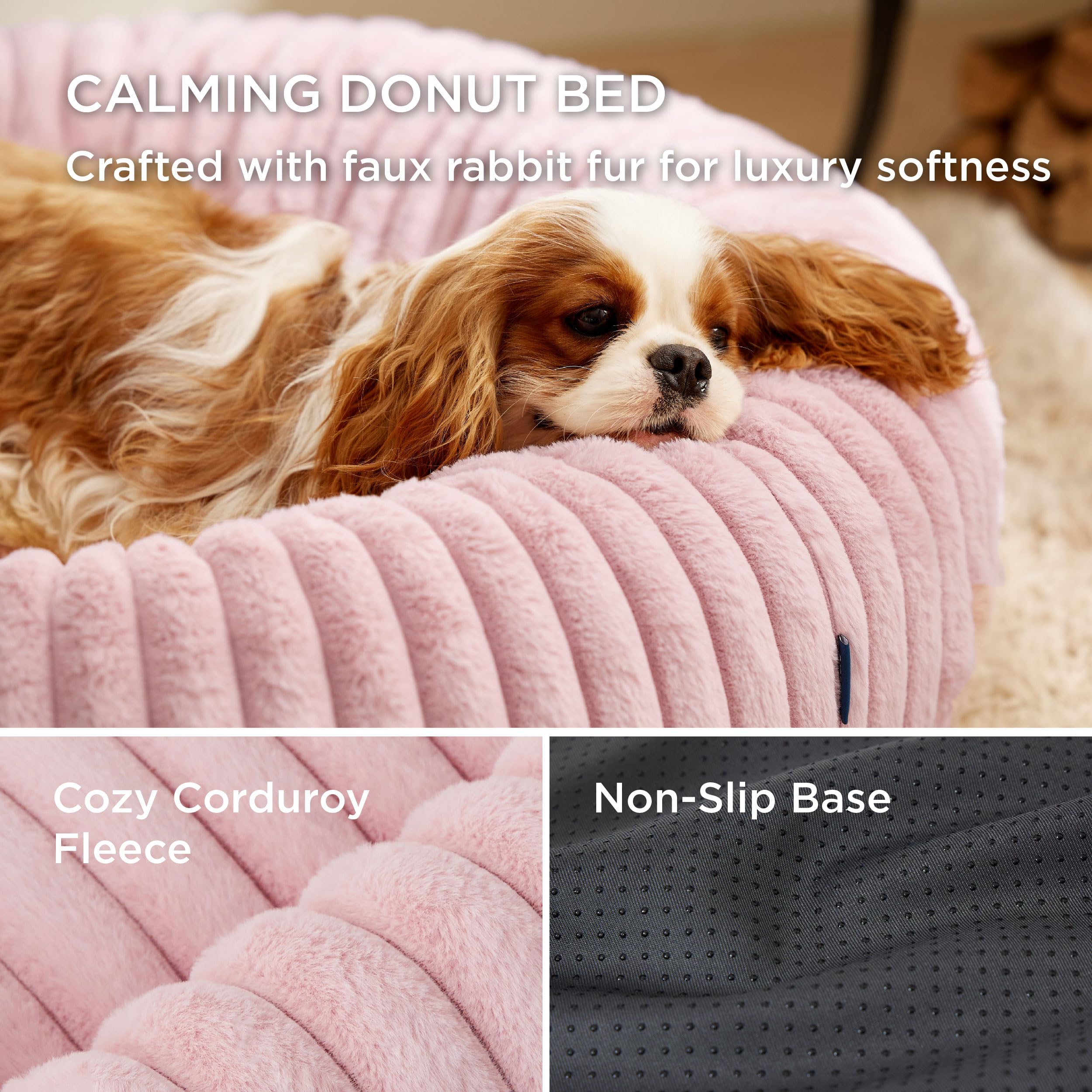 Bedsure Donut Dog Bed anti-slip bottom keeps bed stable on floors