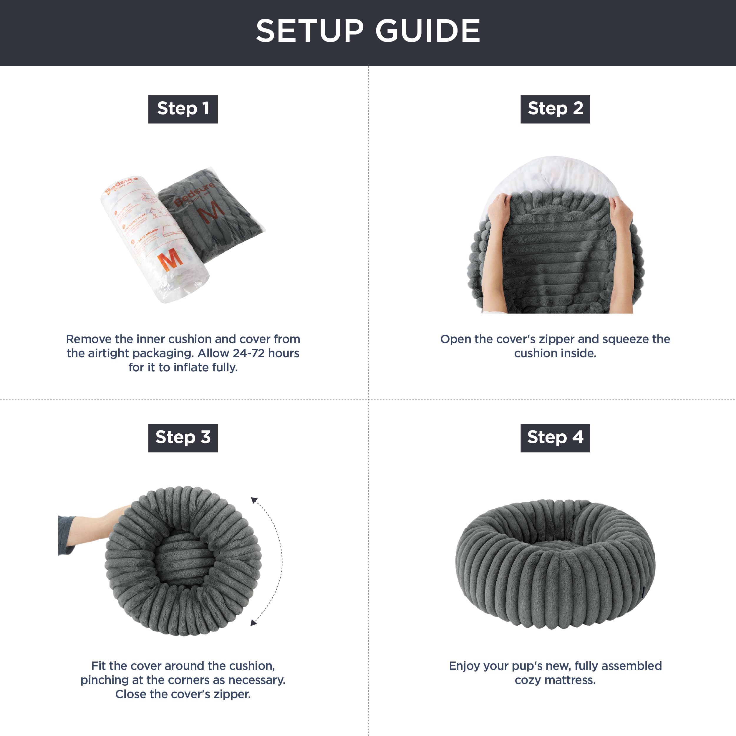 Bedsure Donut Medium Dog Bed density foam polyfill; supportive relaxation.