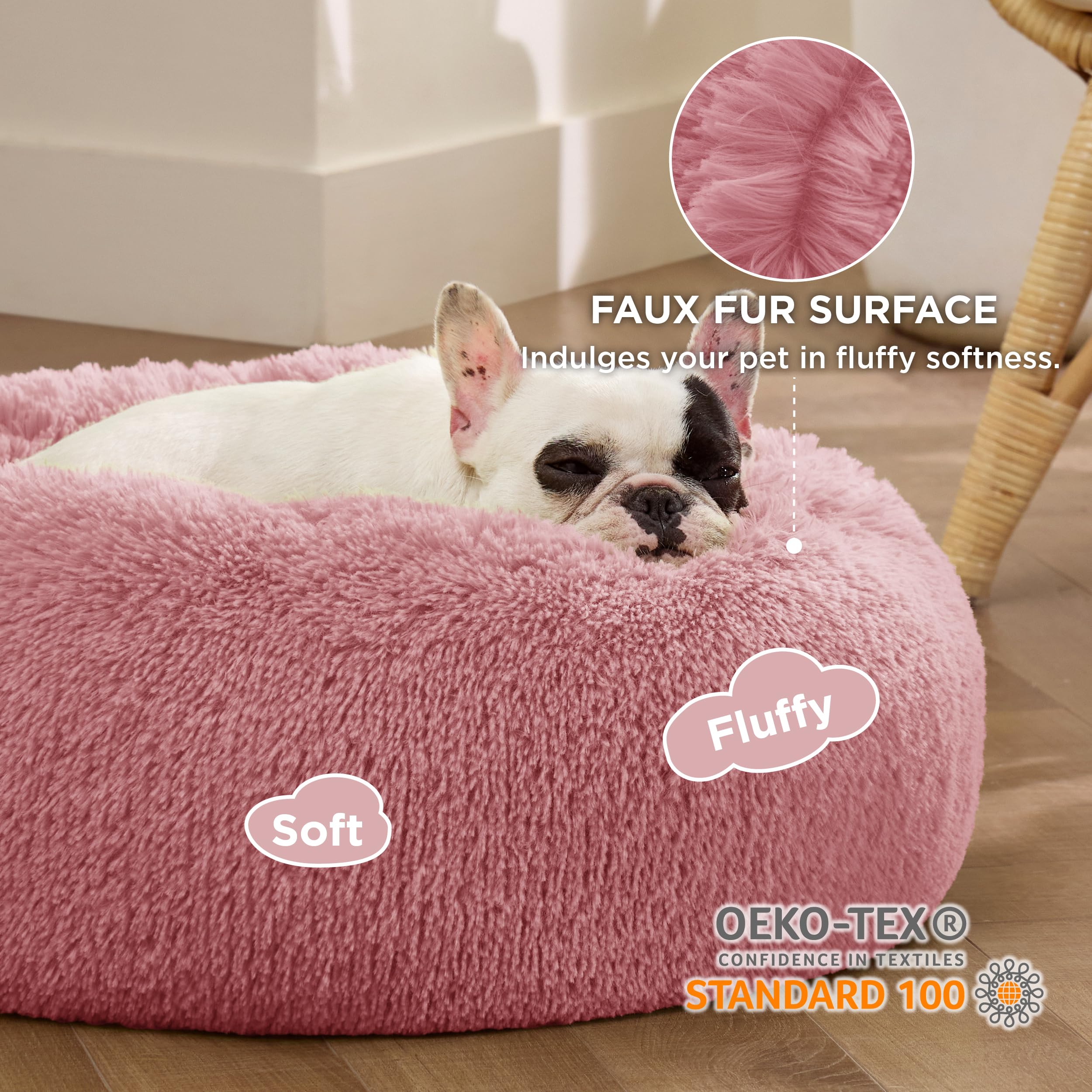 Bedsure calming dog bed faux fur closeup highlights soft cozy texture
