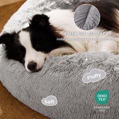 Bedsure donut bed close-up highlights plush faux fur for curl-up comfort
