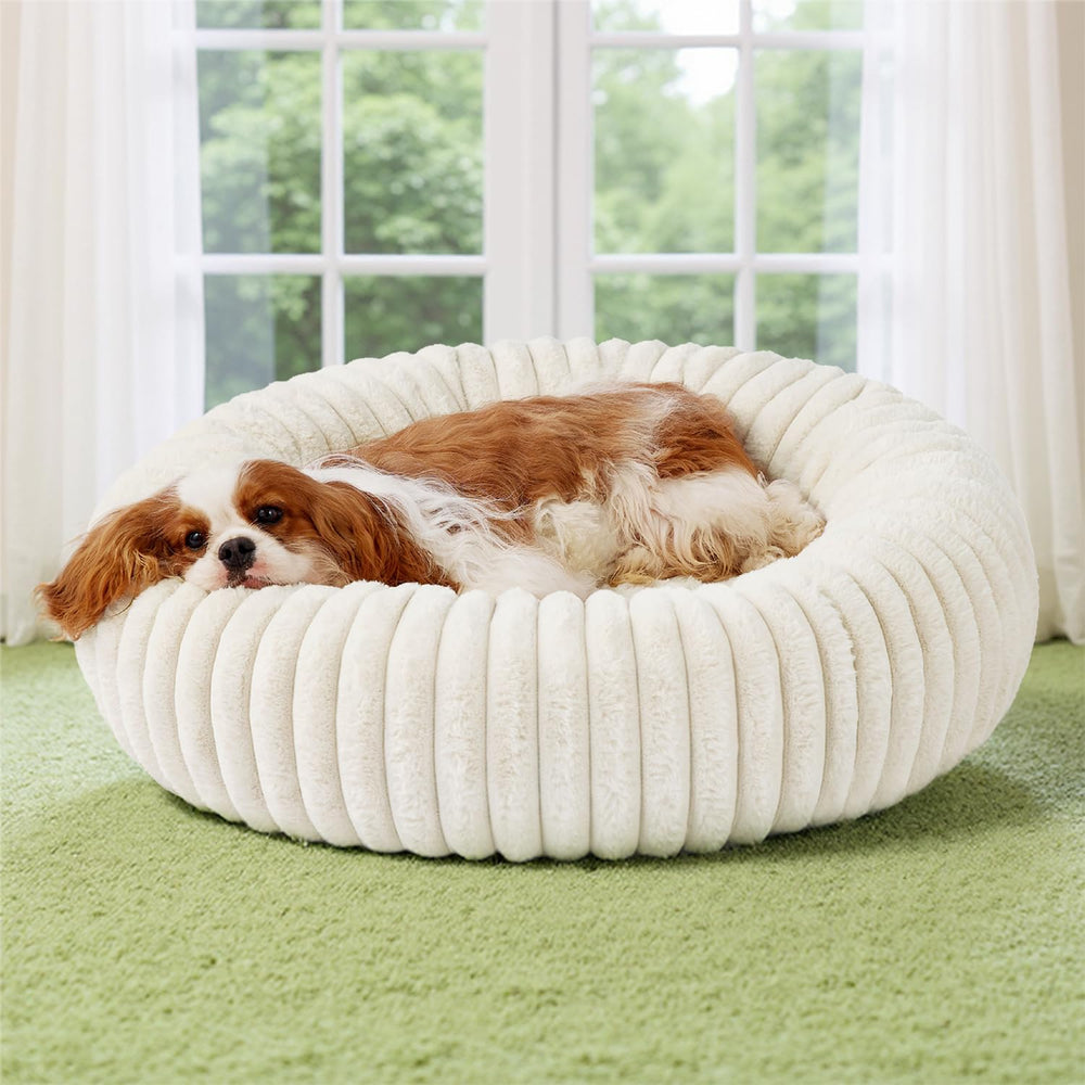 Bedsure Donut Dog Bed close-up shows foam density for joint comfort.