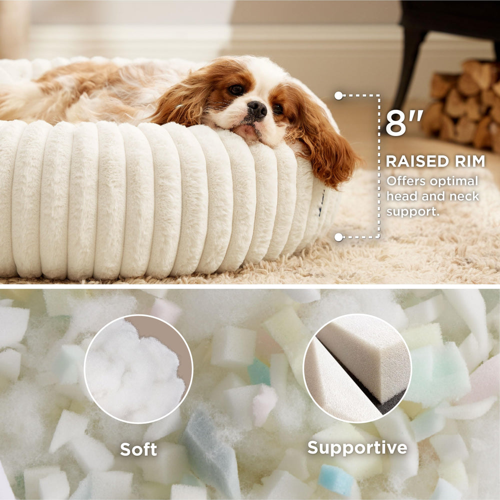Bedsure Donut Dog Bed rim design provides head and neck support for curling up.