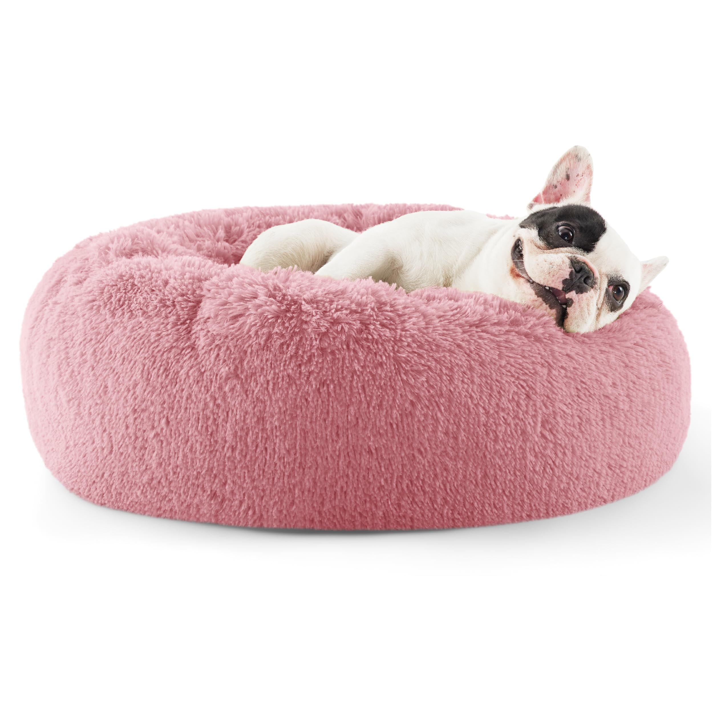 Bedsure donut dog bed round 24in view shows plush surface for curling pets