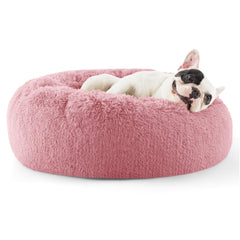 Bedsure donut dog bed round 24in view shows plush surface for curling pets