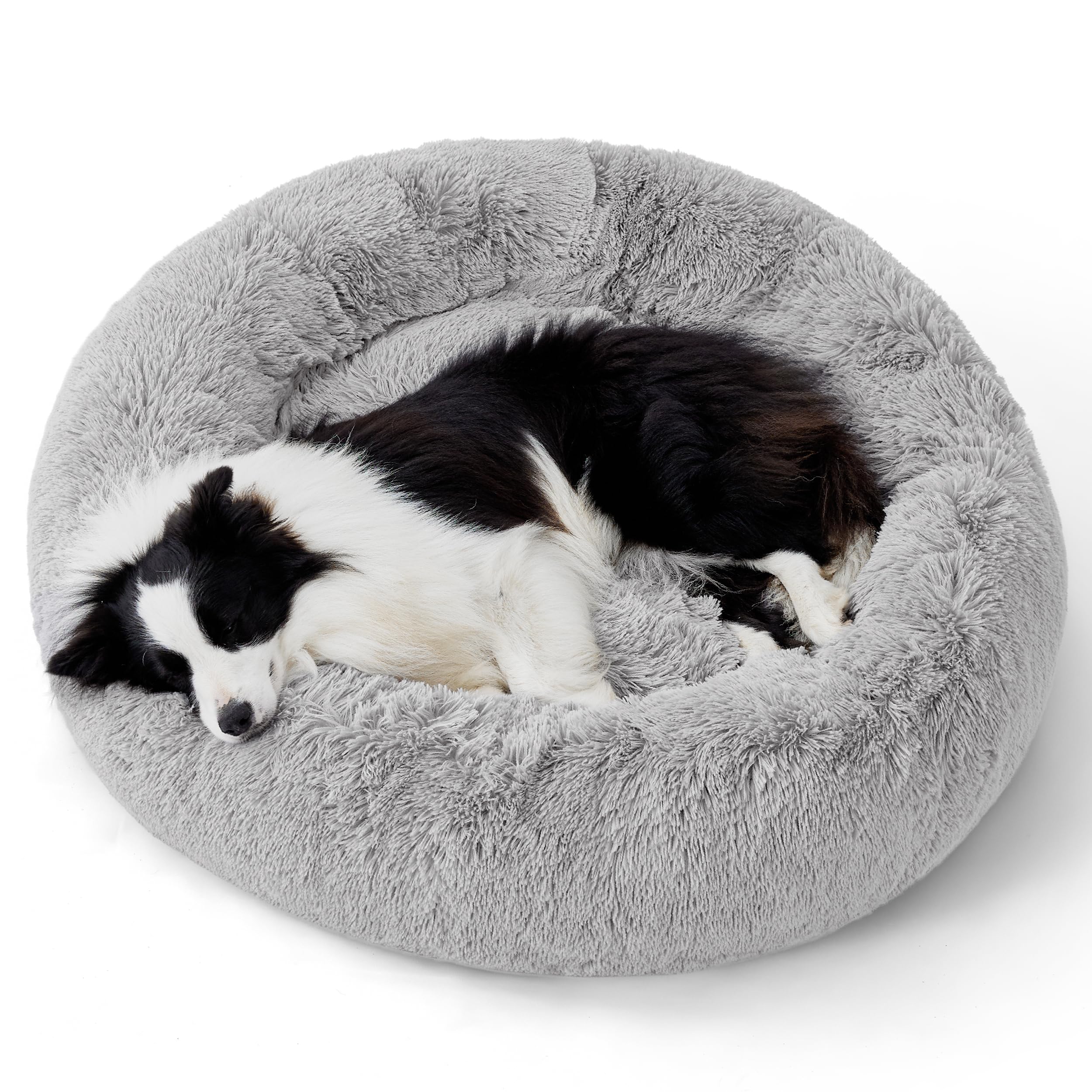 Bedsure calming donut dog bed round outer view shows secure anti-slip base for steady resting