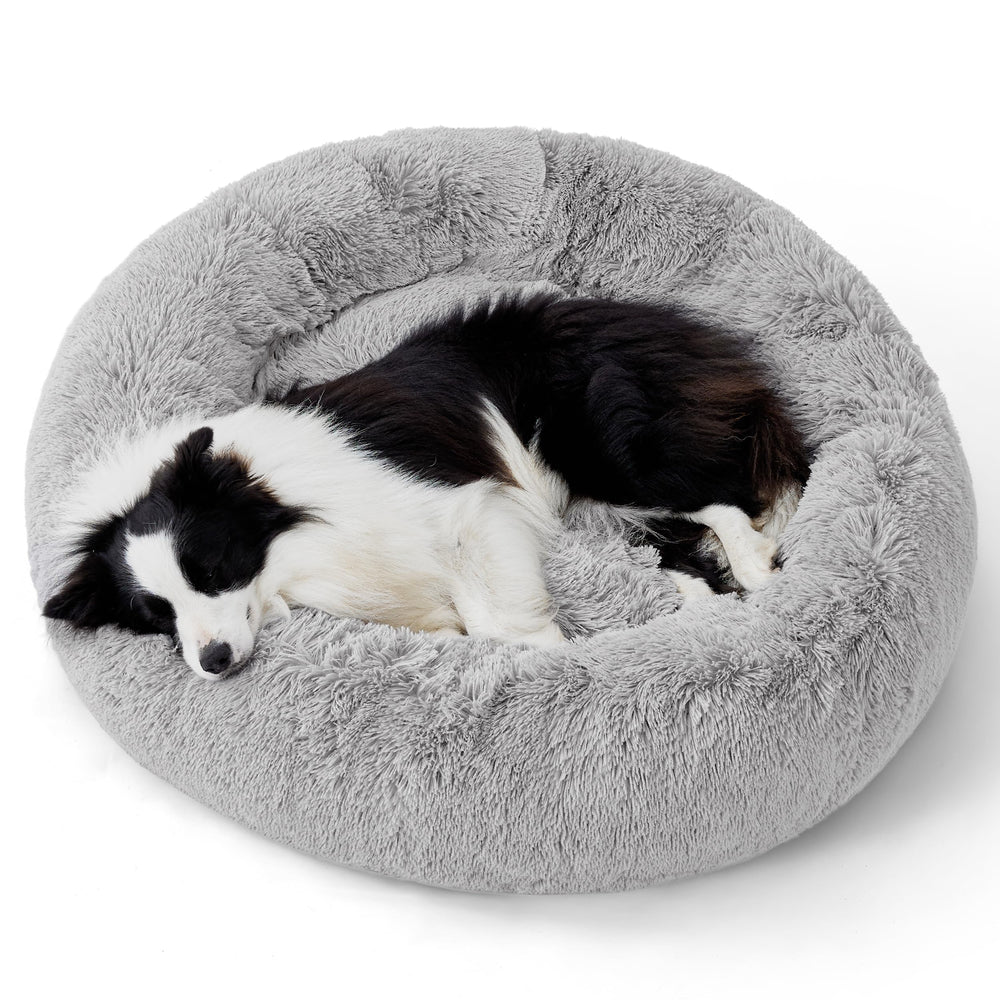 Bedsure calming donut dog bed round outer view shows secure anti-slip base for steady resting