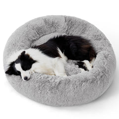 Bedsure calming donut dog bed round outer view shows secure anti-slip base for steady resting