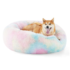Bedsure donut dog bed round soft faux fur promotes cozy curl-up snuggling