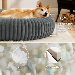 Bedsure Donut Large Dog Bed faux fur closeup, soft texture for snuggling warmth.