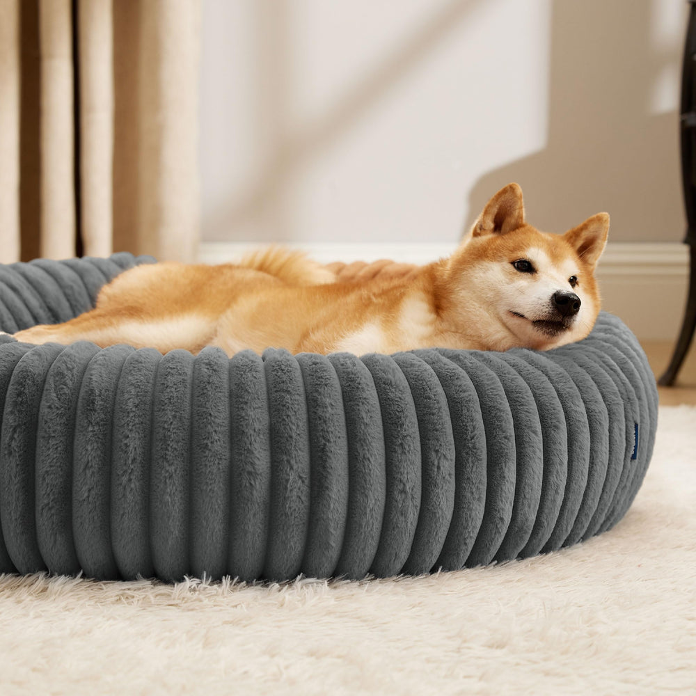 Bedsure Donut Large Dog Bed warm grey color fits home decor.