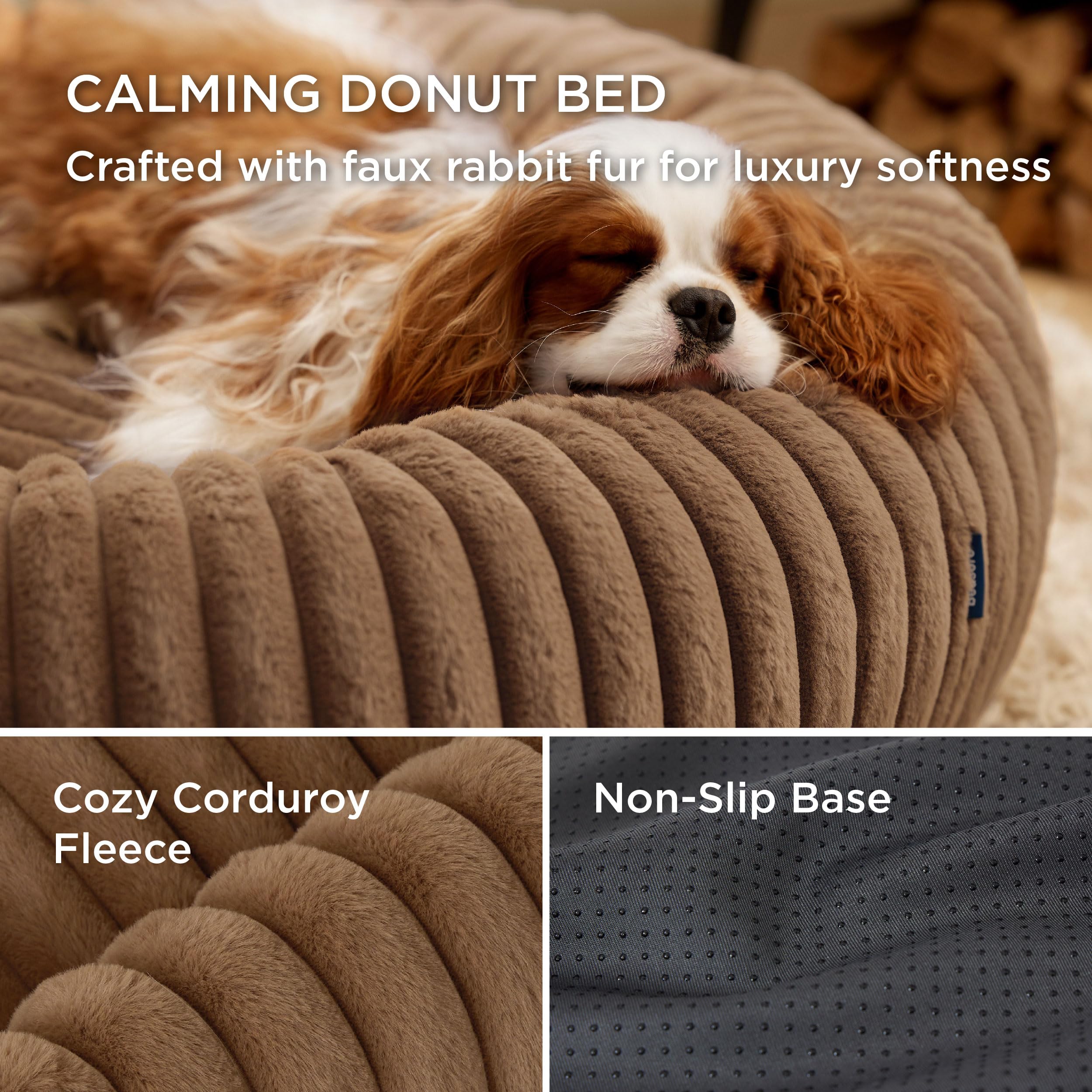 Bedsure Donut Medium Dog Bed anti-slip bottom keeps the bed in place on slick floors during play.