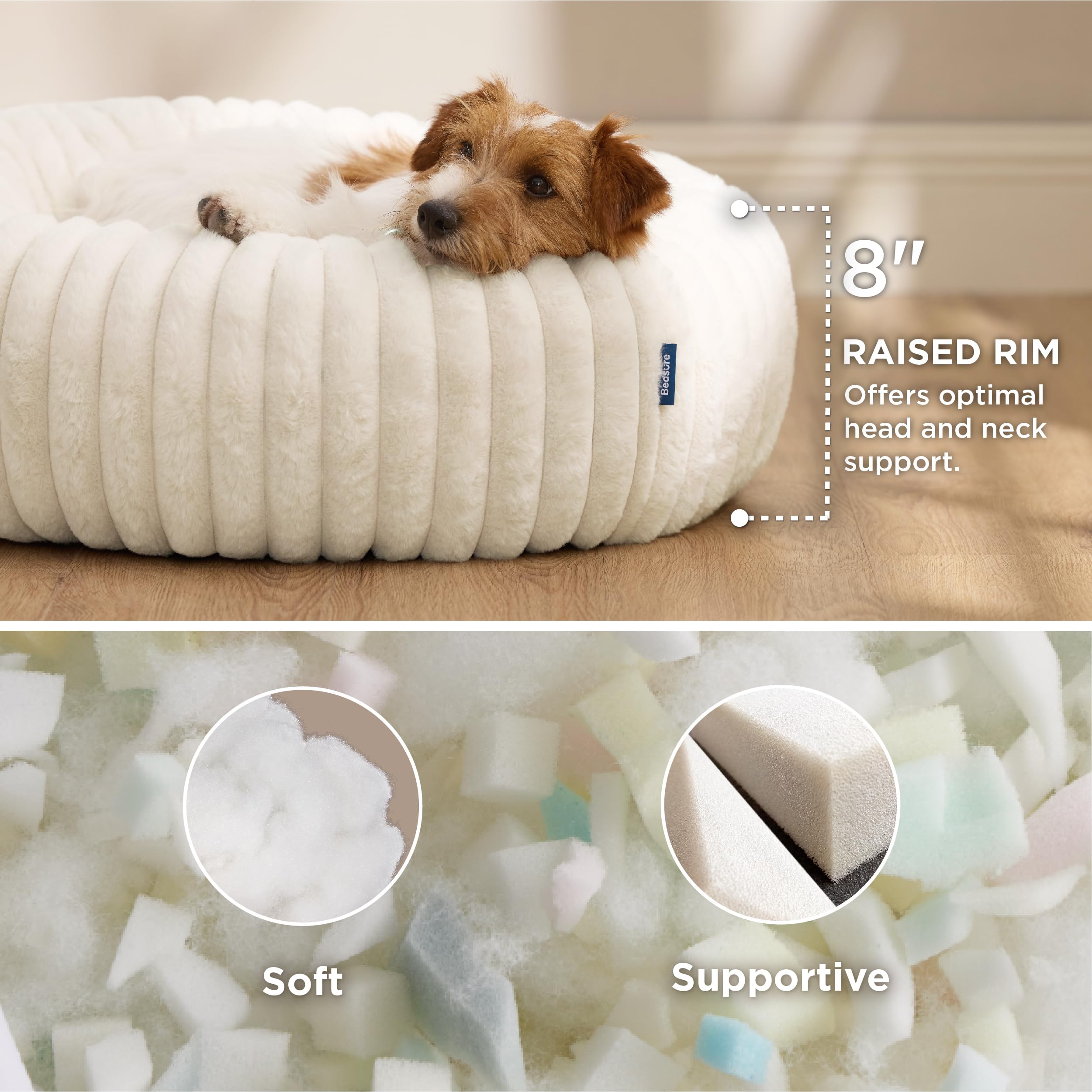 Bedsure Donut Small Dog Bed cream, top view highlighting round cocoon for curling up