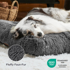 Bedsure faux fur dog bed plush surface invites restful lounging.