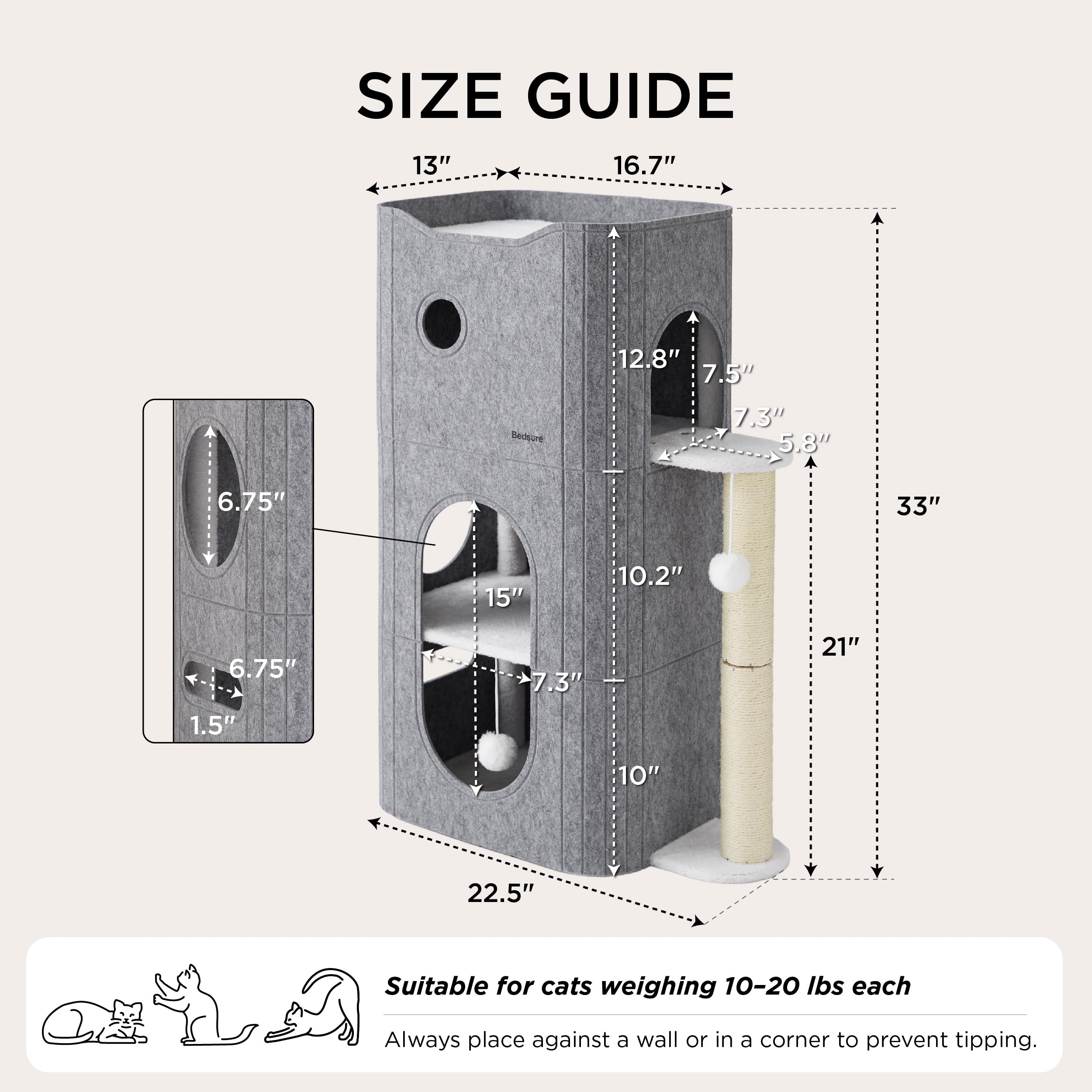 Bedsure felt exterior scratch surface adds versatile textures for cats.