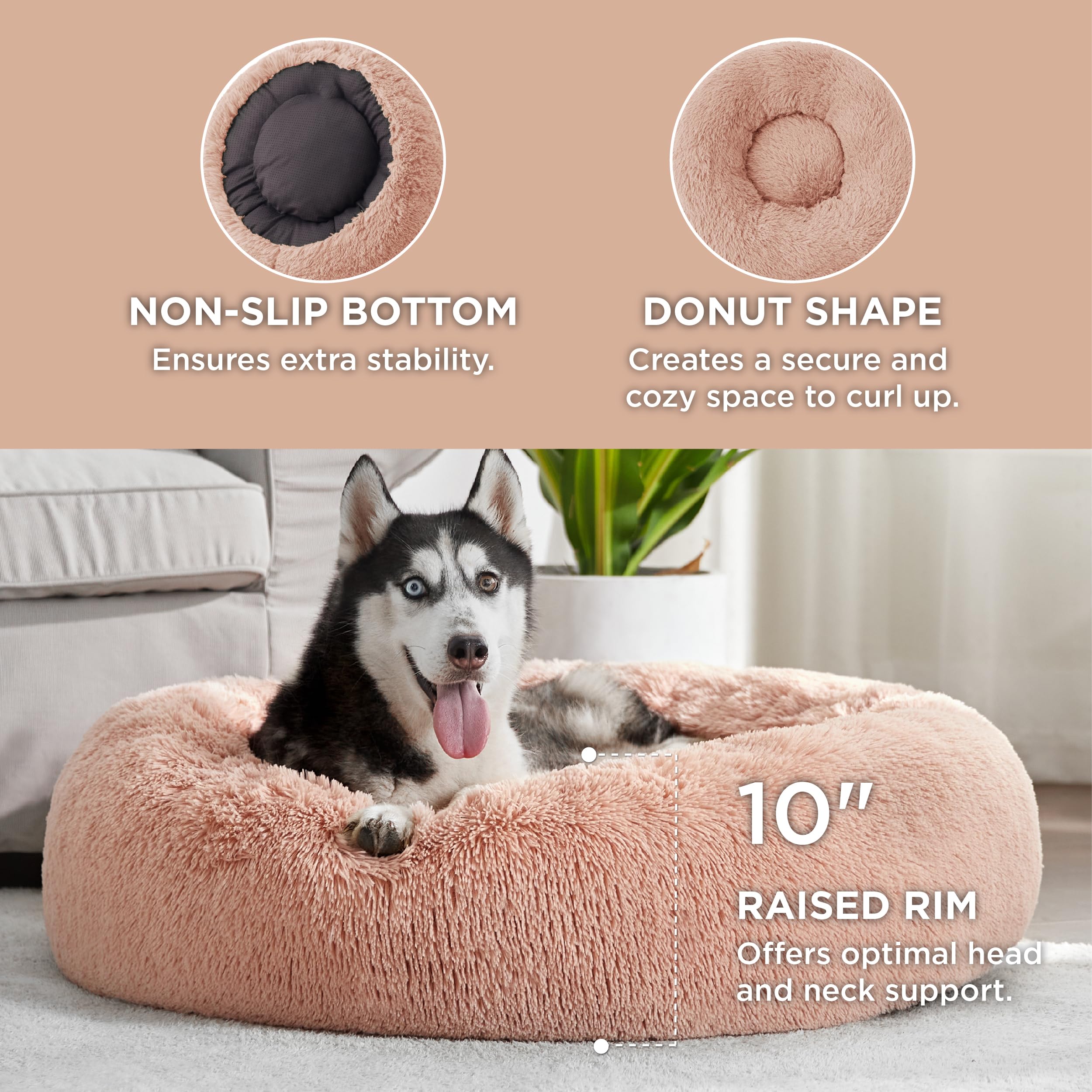 Bedsure fluffy faux fur dog bed pink with plush surface