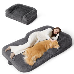 Bedsure foldable human-dog bed in extended size enables versatile lounging and easy transport
