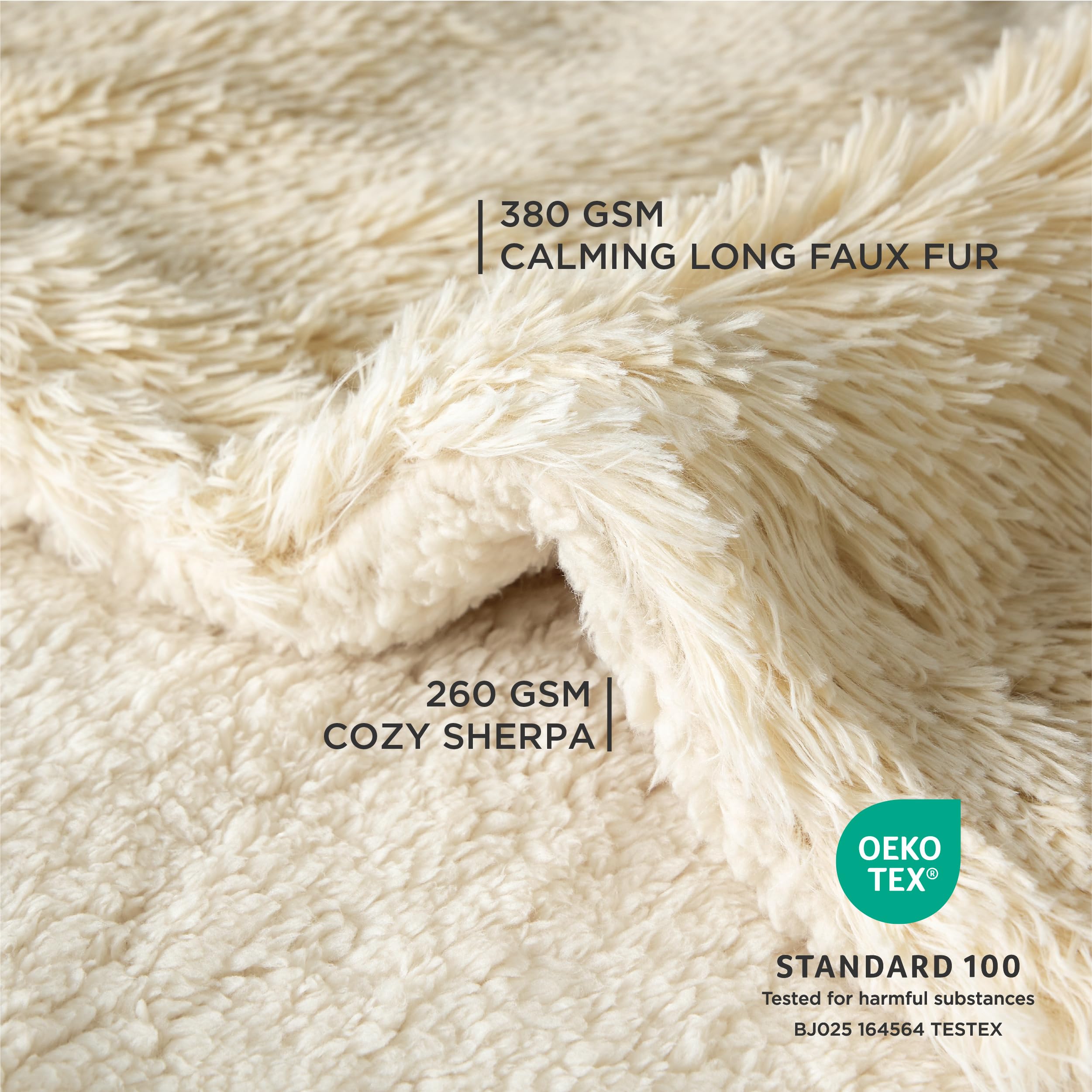 Bedsure front-view dog blanket cream shows plush Sherpa and calming faux fur.