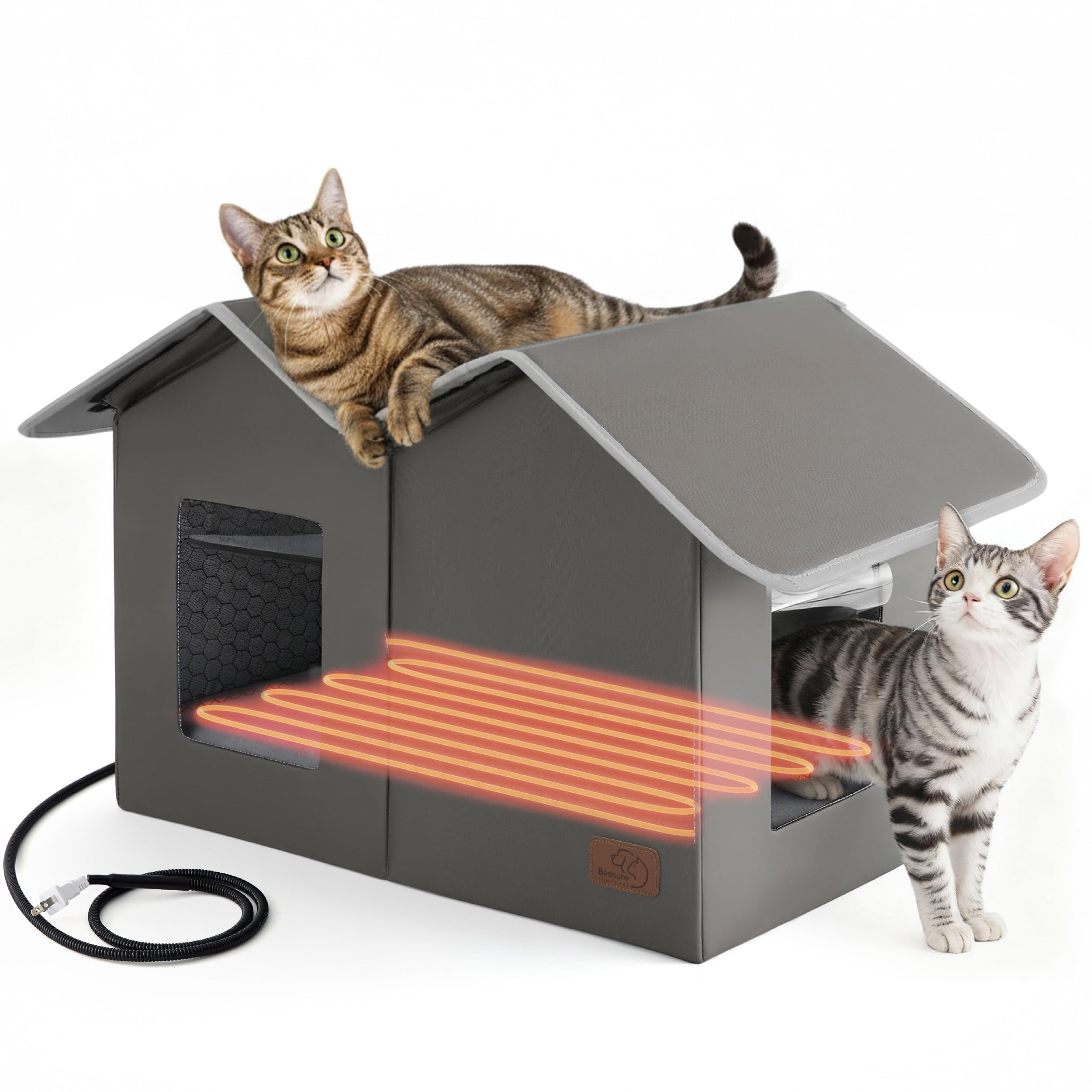 Bedsure heated outdoor cat house exterior rainproof Oxford fabric protects cats from rain and wind