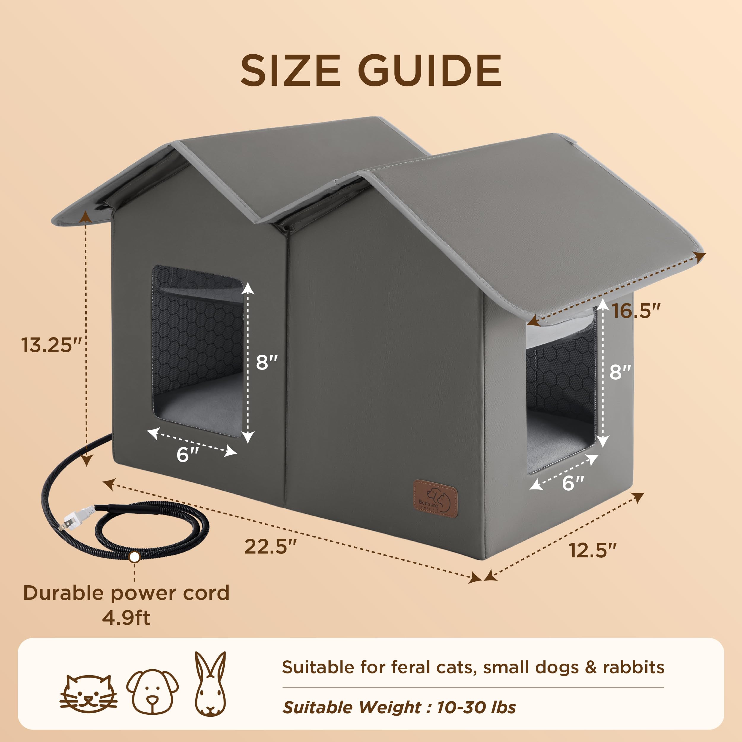 Bedsure heated outdoor cat house wide doors with removable flaps ease entry