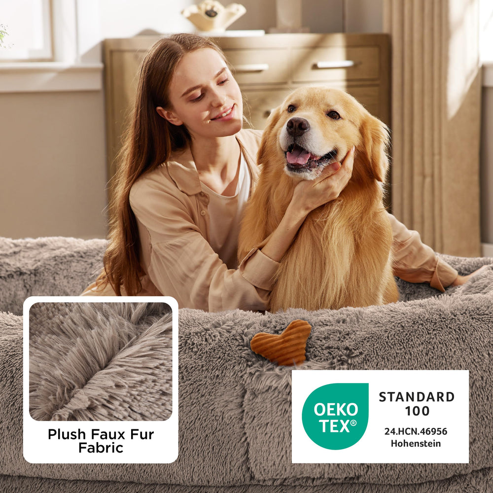 Bedsure human dog bed camel faux-fur close-up conveys soft warmth and texture