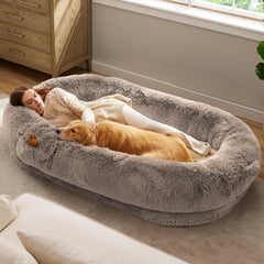 Bedsure human dog bed camel front-view highlights roomy lounging area for adults