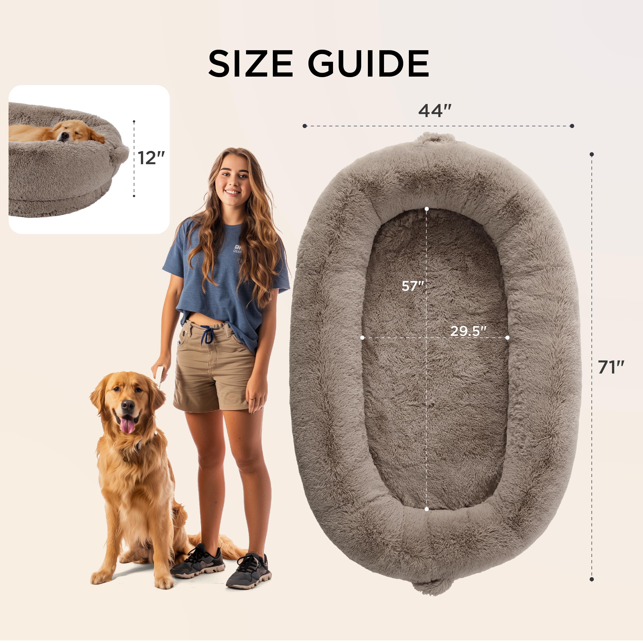Bedsure human dog bed camel storage-pocket view highlights convenient essentials storage