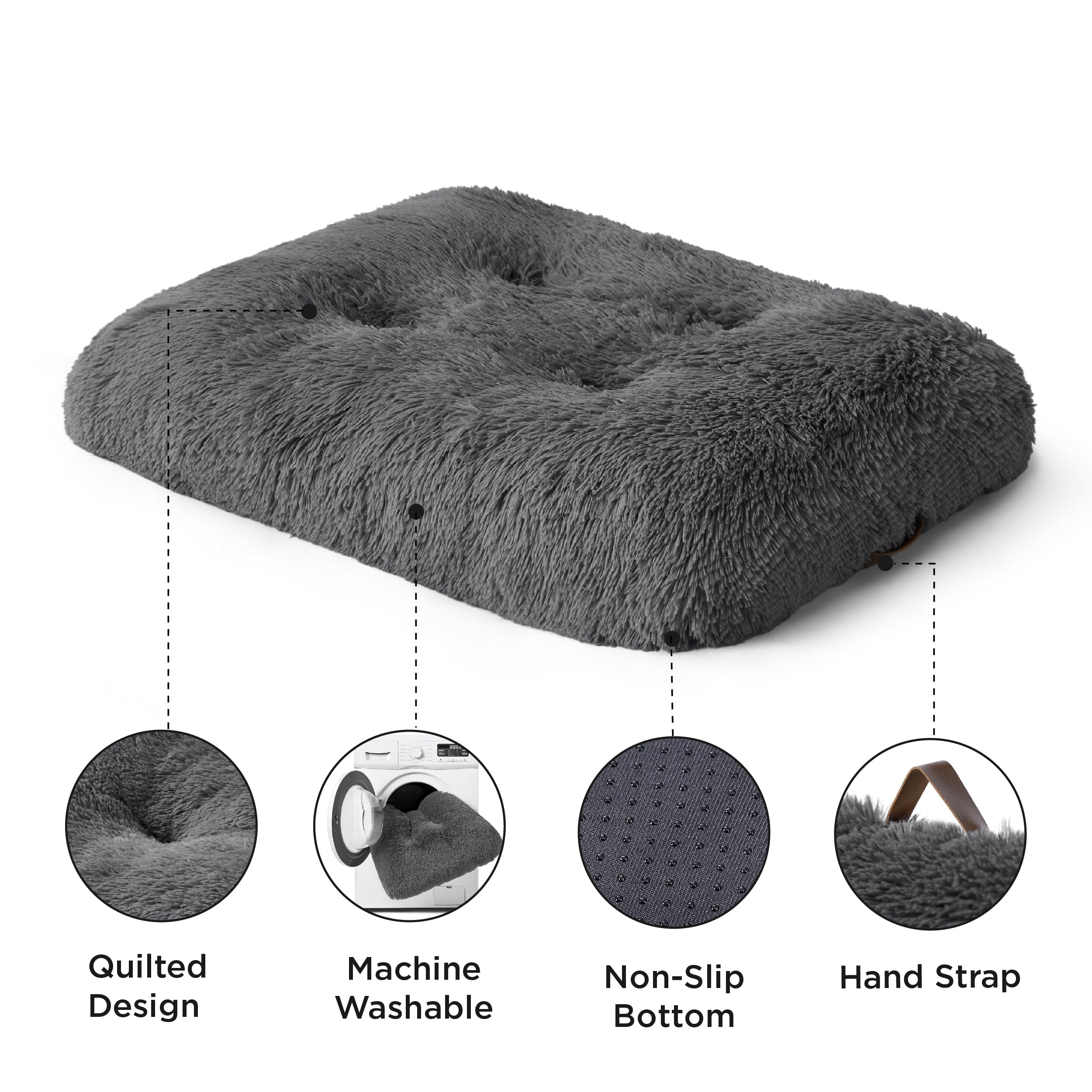 Bedsure kennel-friendly bed fits crates and backseats securely.