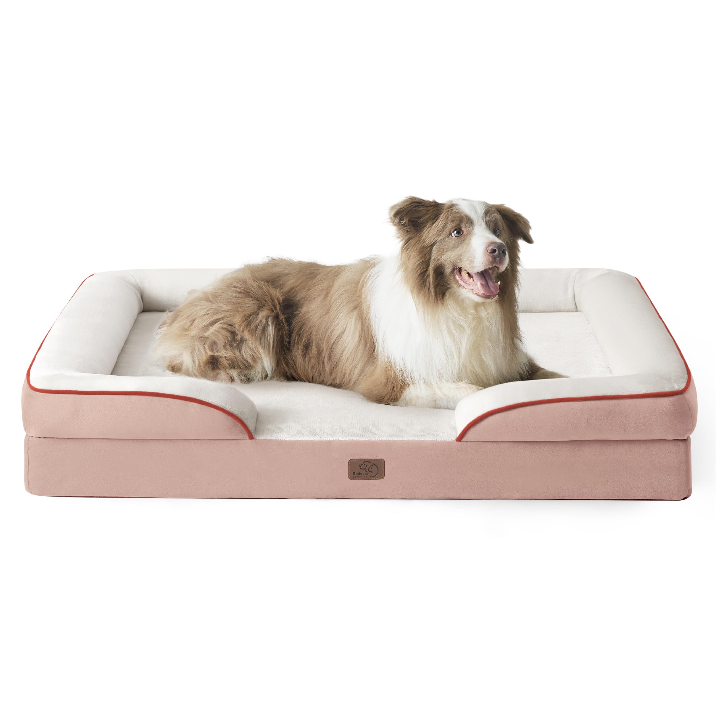 Bedsure L Plus orthopedic dog bed 38in pink top view showing generous sleeping space