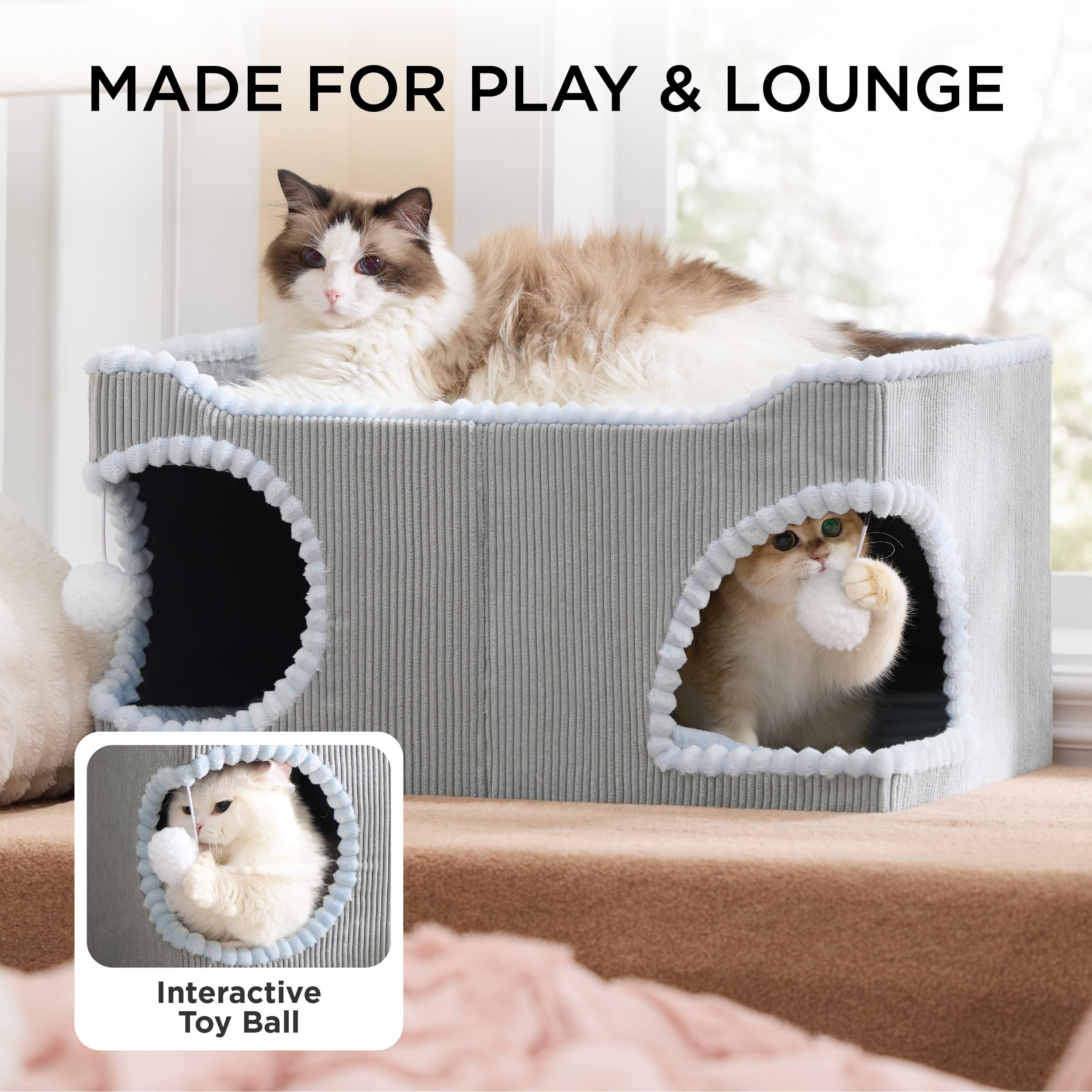Bedsure large cat bed grey spacious interior for multiple cats